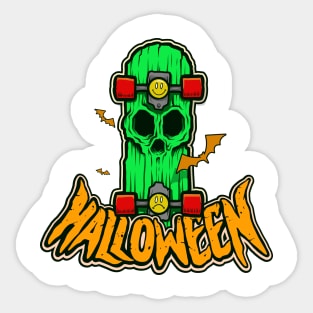 Zombie Skull Skateboard and Halloween Sticker
